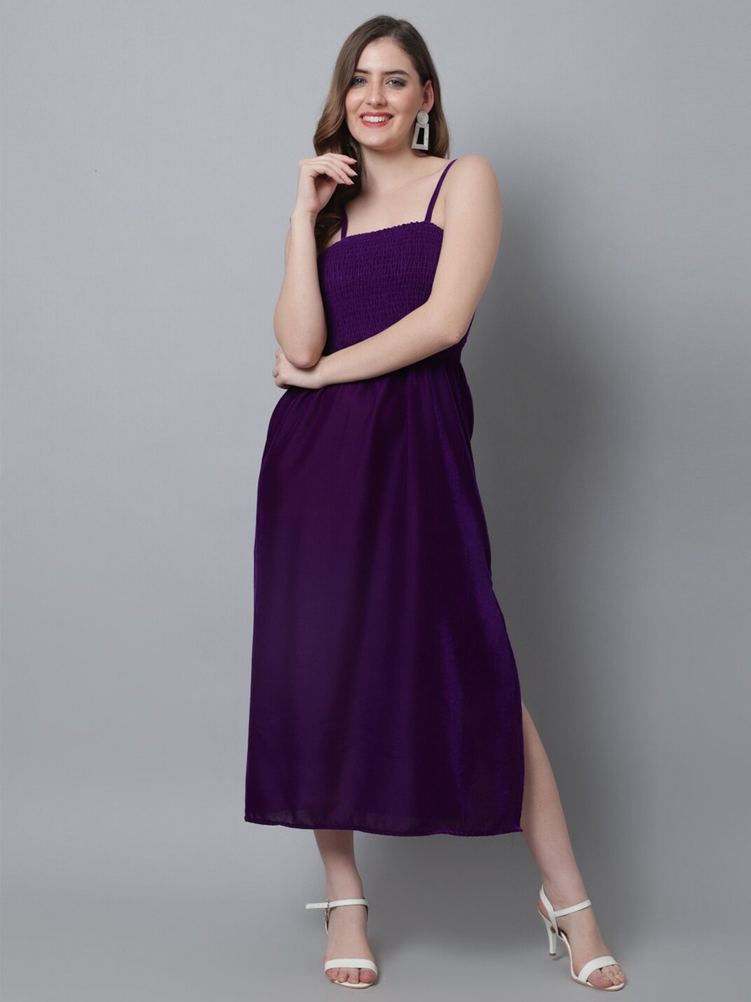 

Aawari Smocked Detailed Velvet Empire Midi Dress, Purple