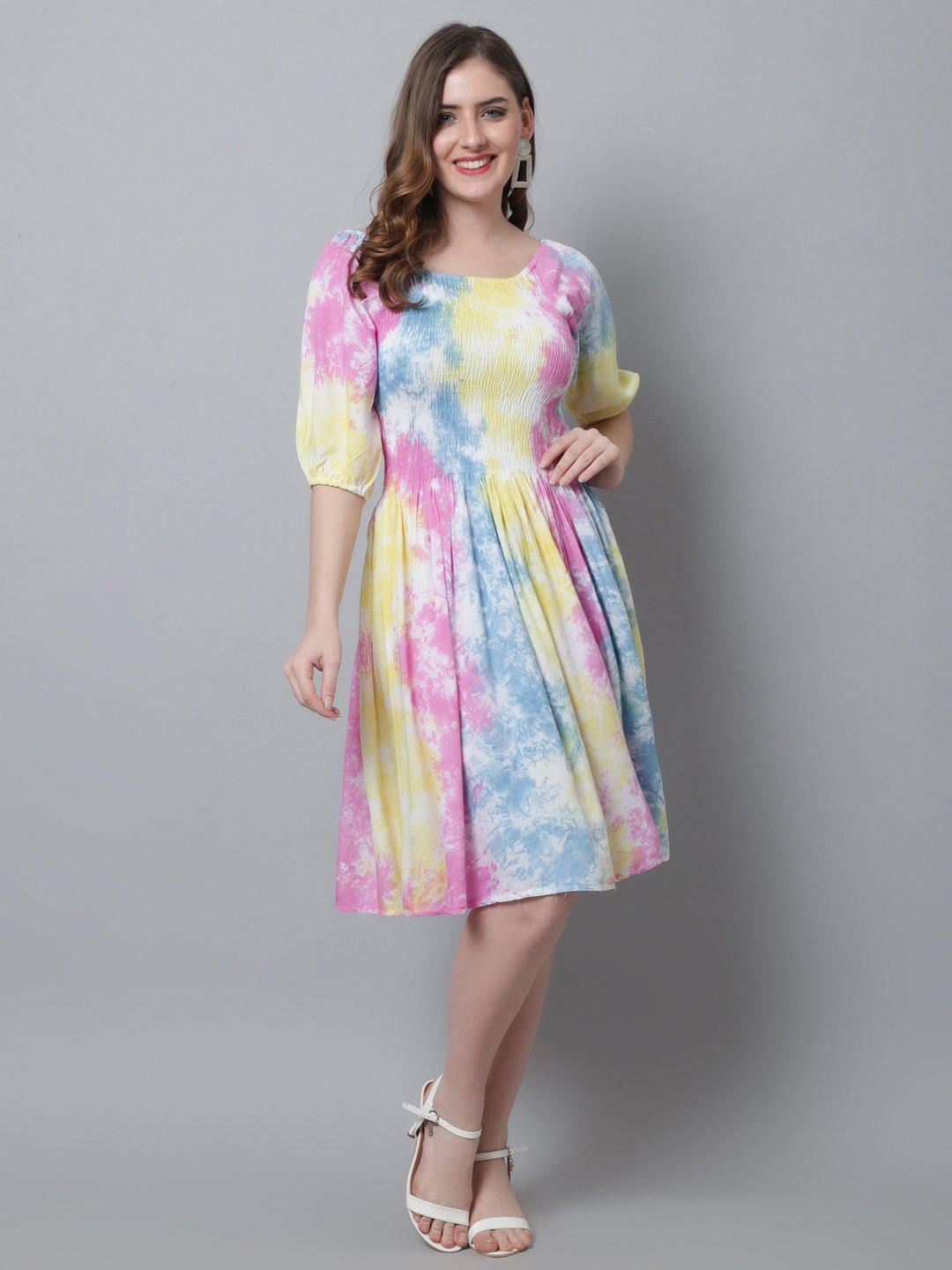 

Aawari Tie and Dye Dyed Velvet Fit & Flare Dress, Yellow