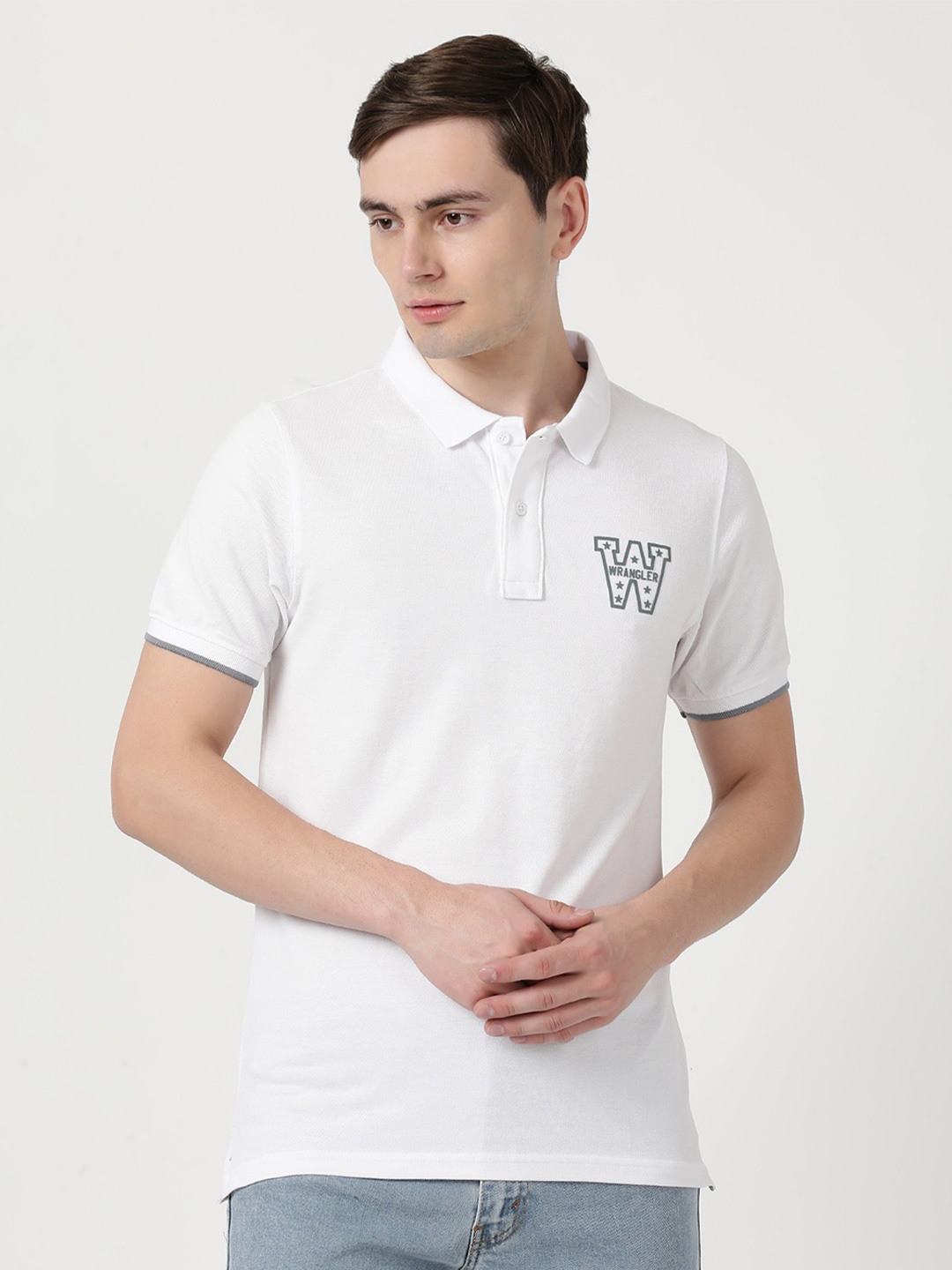 

Wrangler Men Polo Collar Cotton T-shirt, White