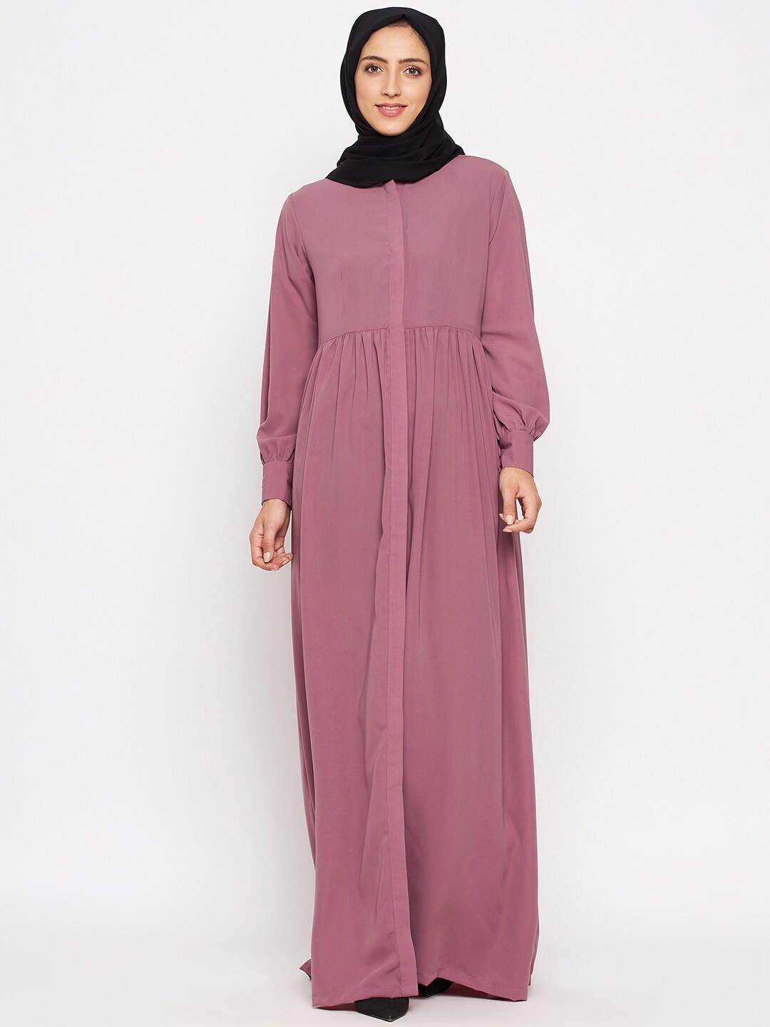 

NABIA Front Open Band Collar Abaya Burqa, Pink