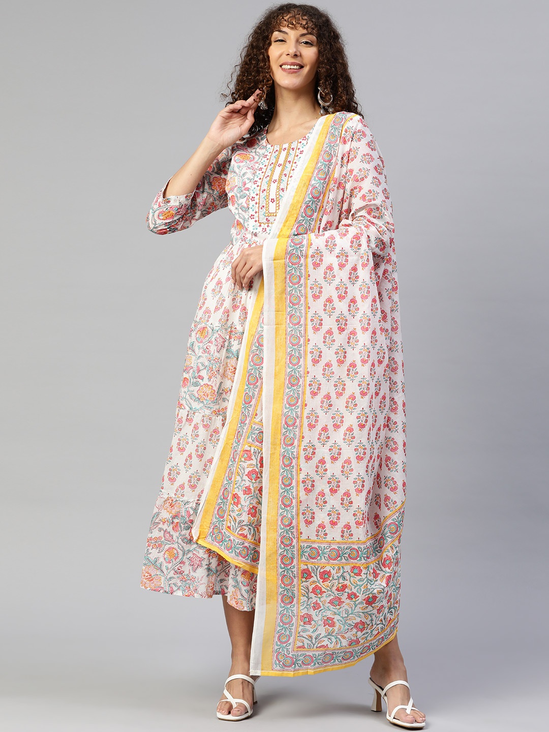 

Readiprint Fashions Floral Ethnic Maxi Dress With Dupatta, White