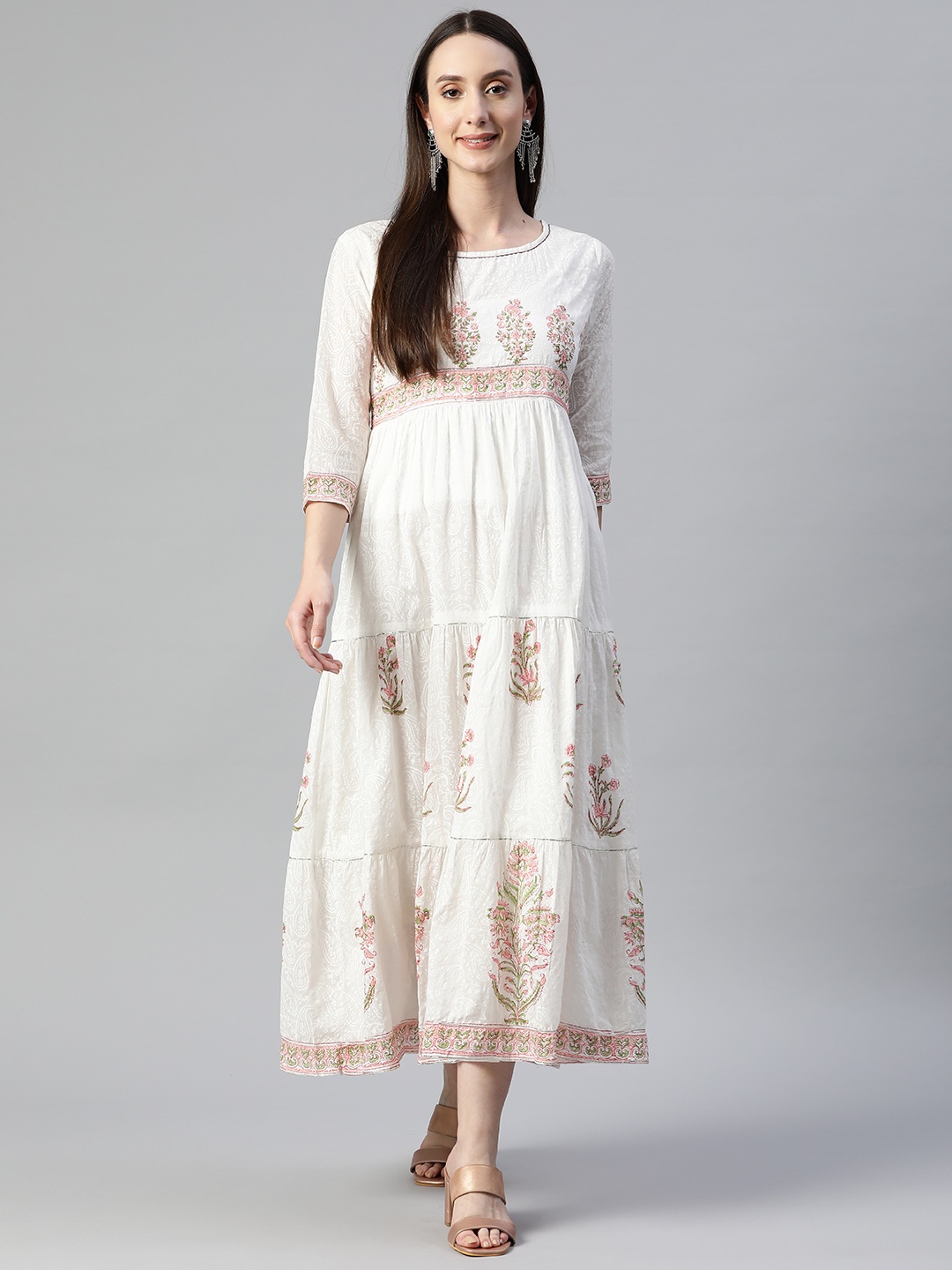 

Readiprint Fashions Sequinned Floral Maxi Ethnic Dress, White