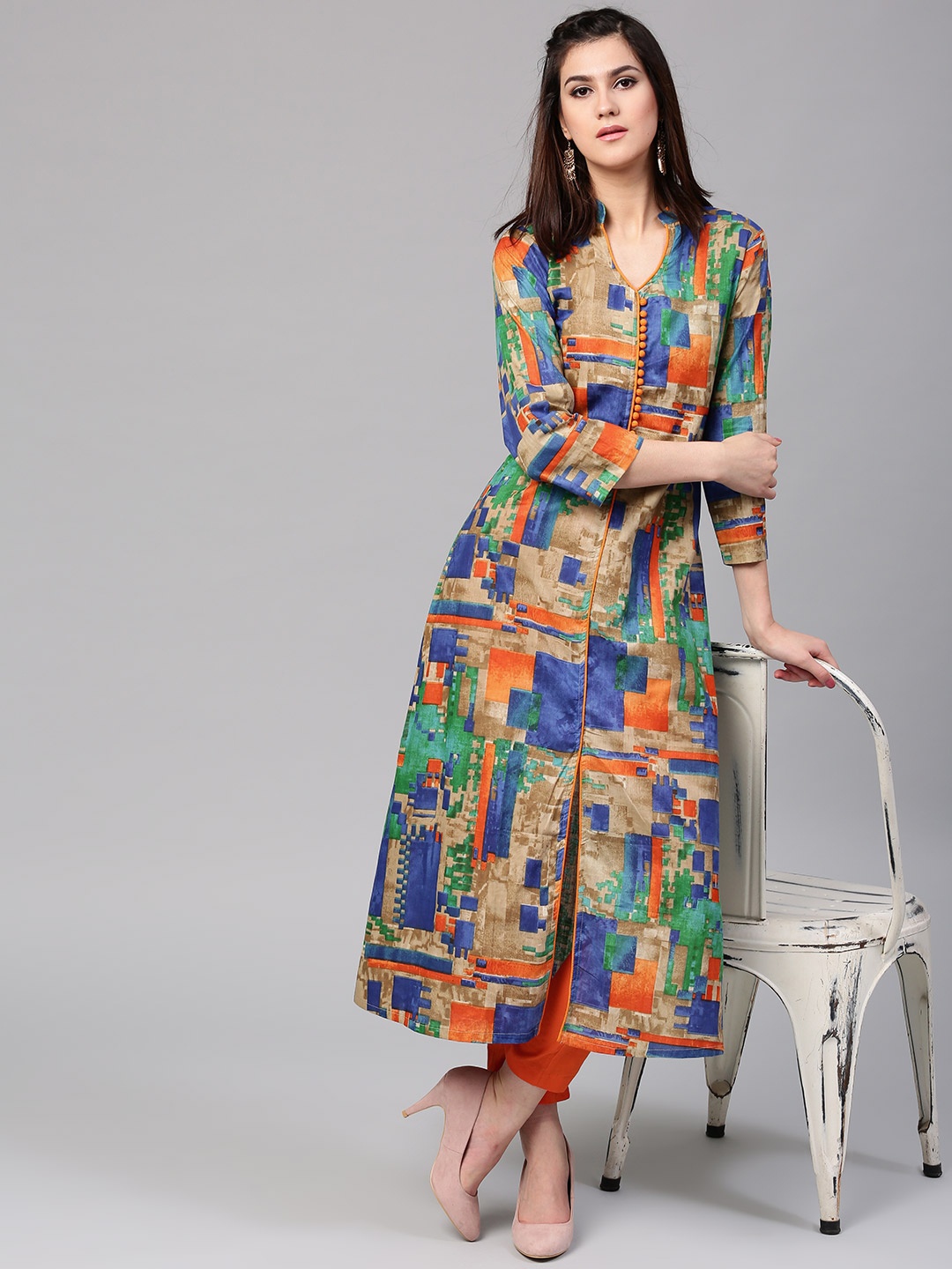 

AKS Women Multicoloured Printed A-Line Kurta, Multi