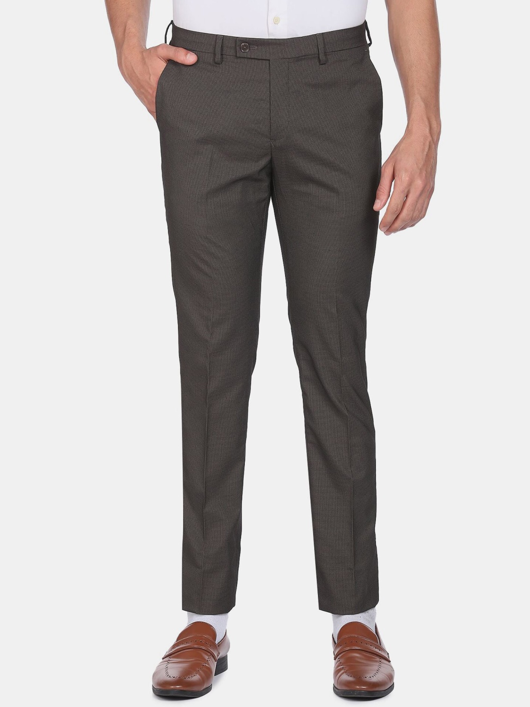 

Arrow Men Textured Slim Fit Formal Trousers, Brown