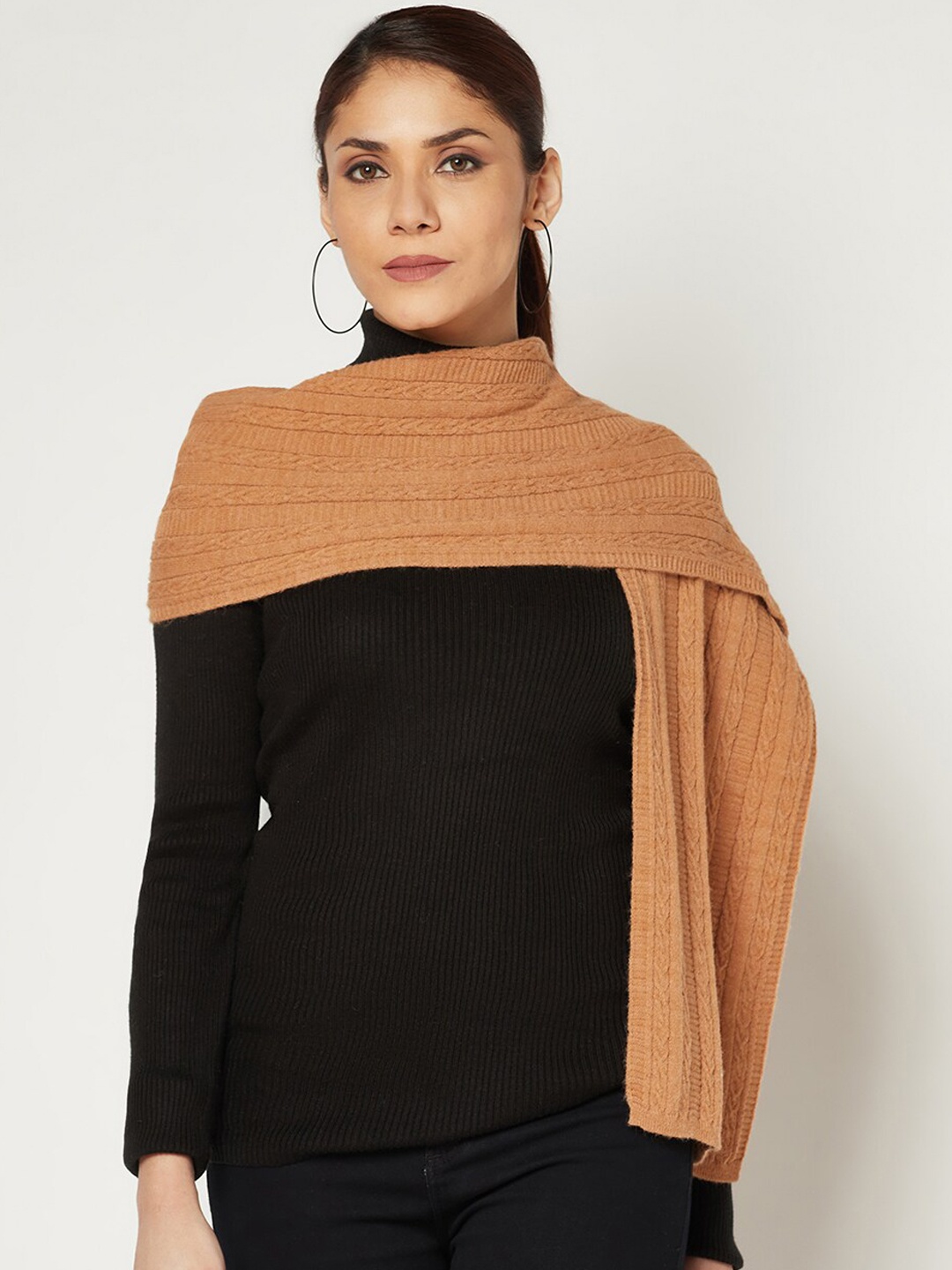

Knitstudio Women Self Design Knitted Acrylic Muffler, Orange