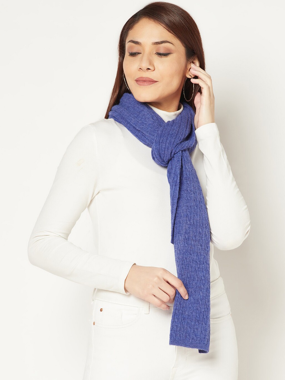 

Knitstudio Women Self Design Knitted Acrylic Muffler, Blue