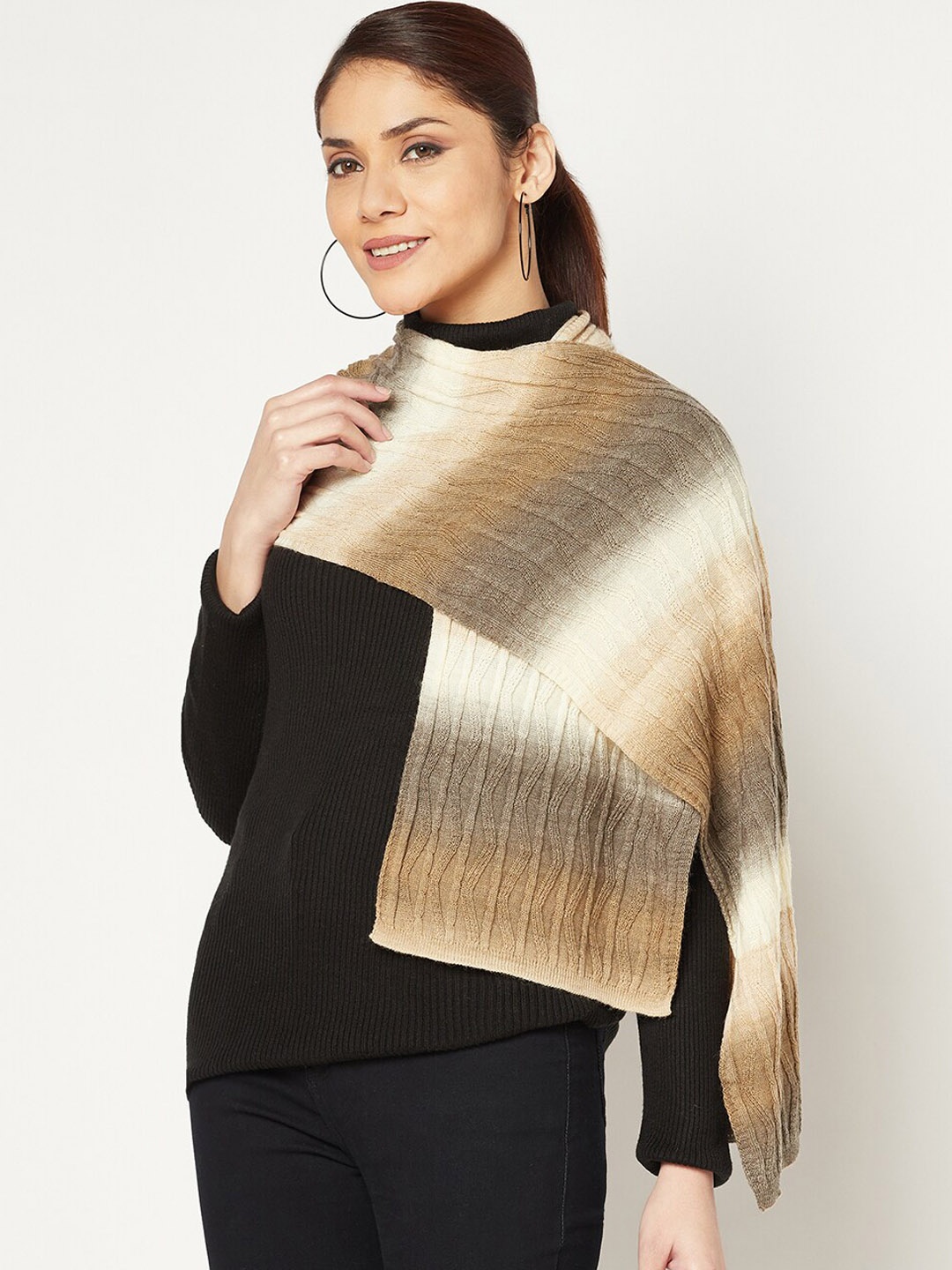 

Knitstudio Women Self Design Knitted Acrylic Muffler, Beige