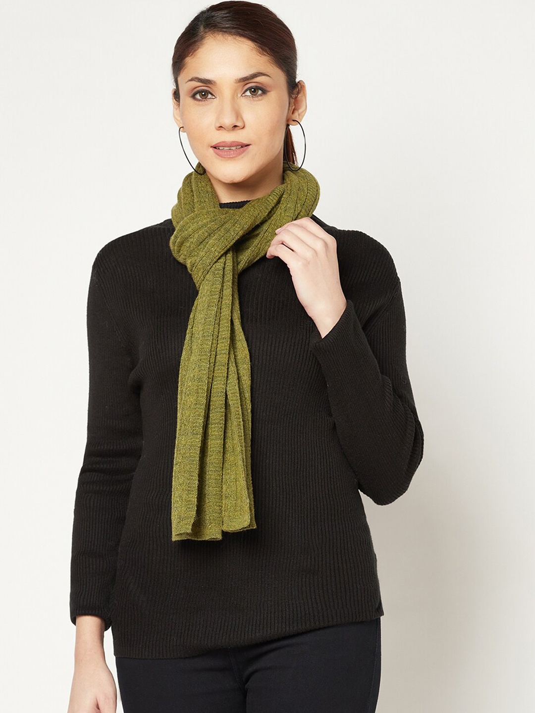 

Knitstudio Women Self-Design Knitted Acrylic Muffler, Olive