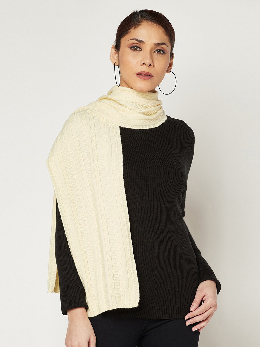 

Knitstudio Women Self-Design Knitted Acrylic Muffler, Beige