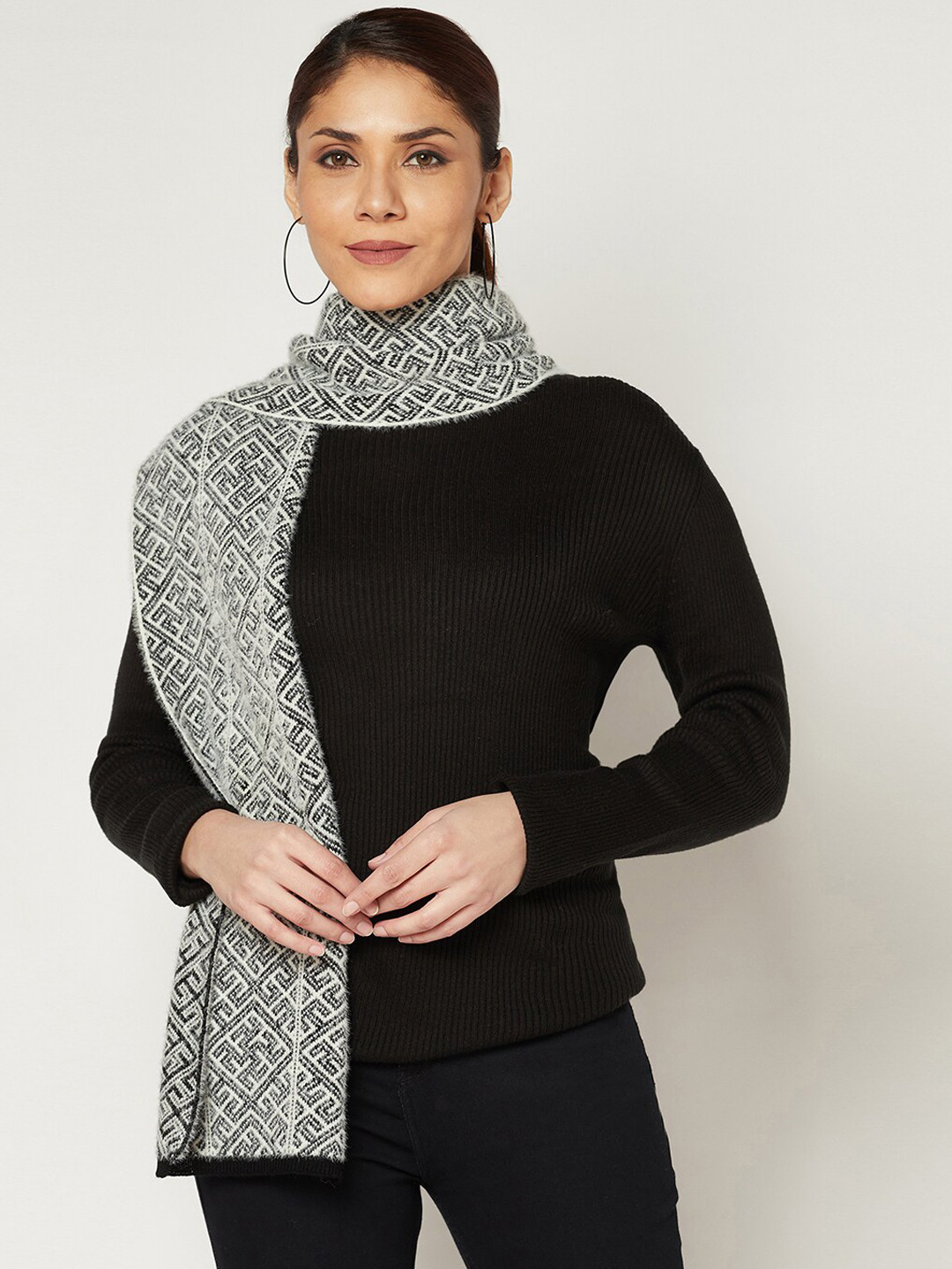 

Knitstudio Women Self-Design Knitted Acrylic Muffler, Black