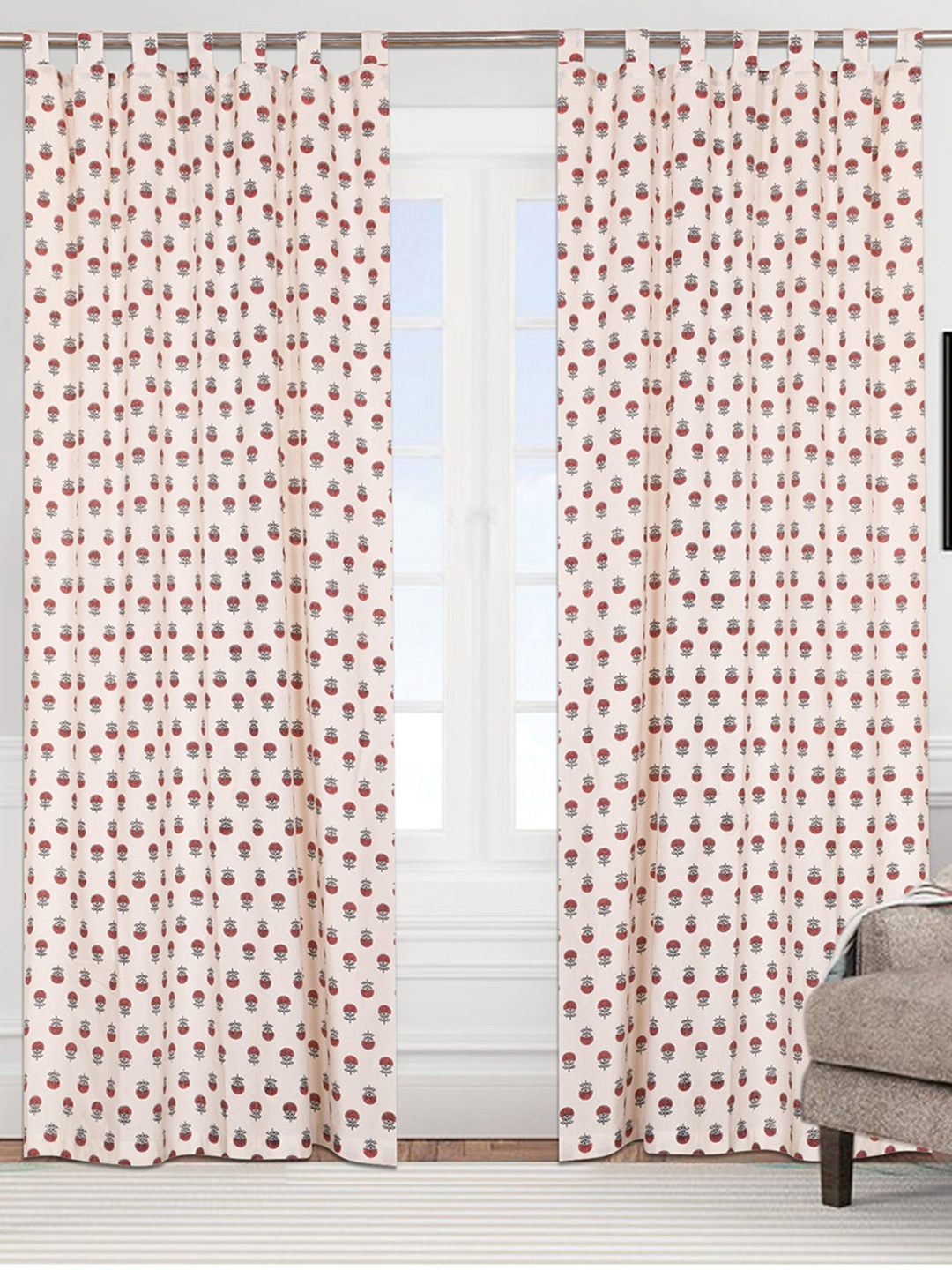 

Urban Magic Cream & Peach Set of 2 Floral Room Darkening Long Door Curtain