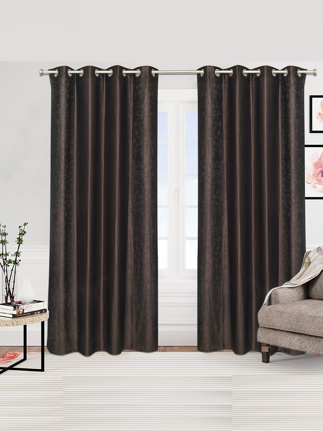 

Urban Magic Brown Set of 4 Room Darkening Long Door Curtain