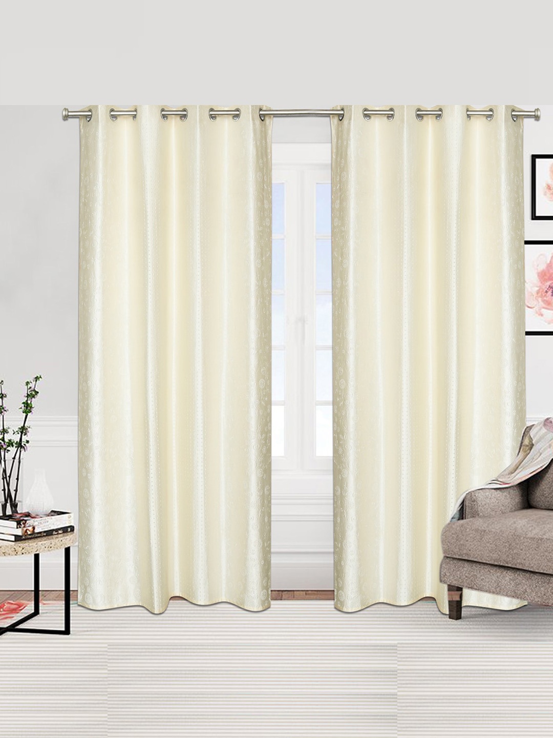 

Urban Magic Cream-Coloured Set of 2 Floral Room Darkening Long Door Curtain