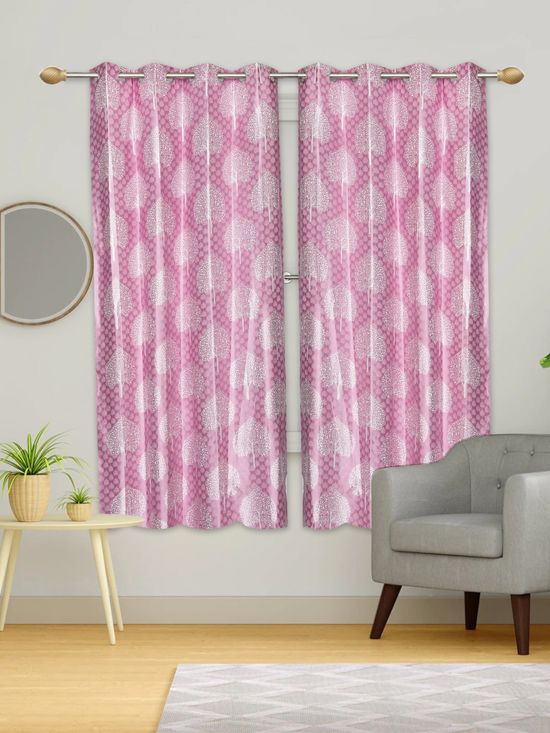 Urban Magic Pink & White Set of 4 Floral Room Darkening Door Curtain