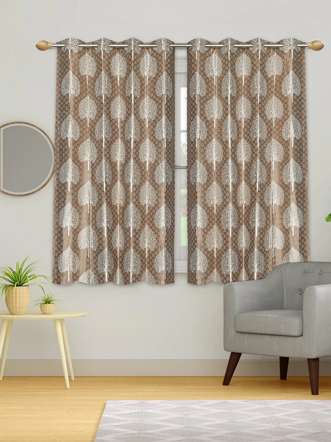 

Urban Magic Brown & White Set of 2 Floral Room Darkening Window Curtain
