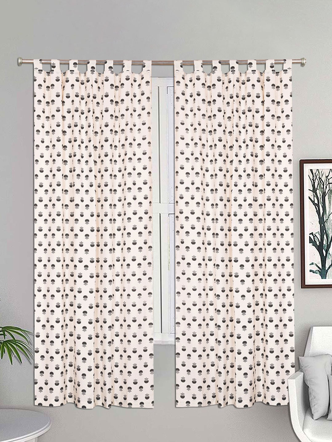 

Urban Magic White & Grey Set of 4 Floral Cotton Room Darkening Door Curtain