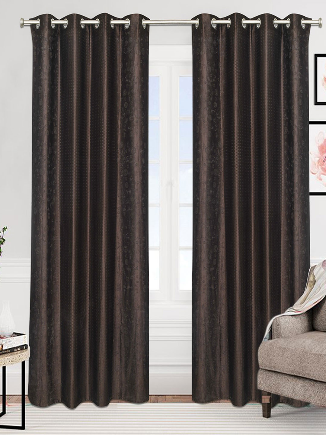 

Urban Magic Brown Set of 2 Floral Room Darkening Long Door Curtain