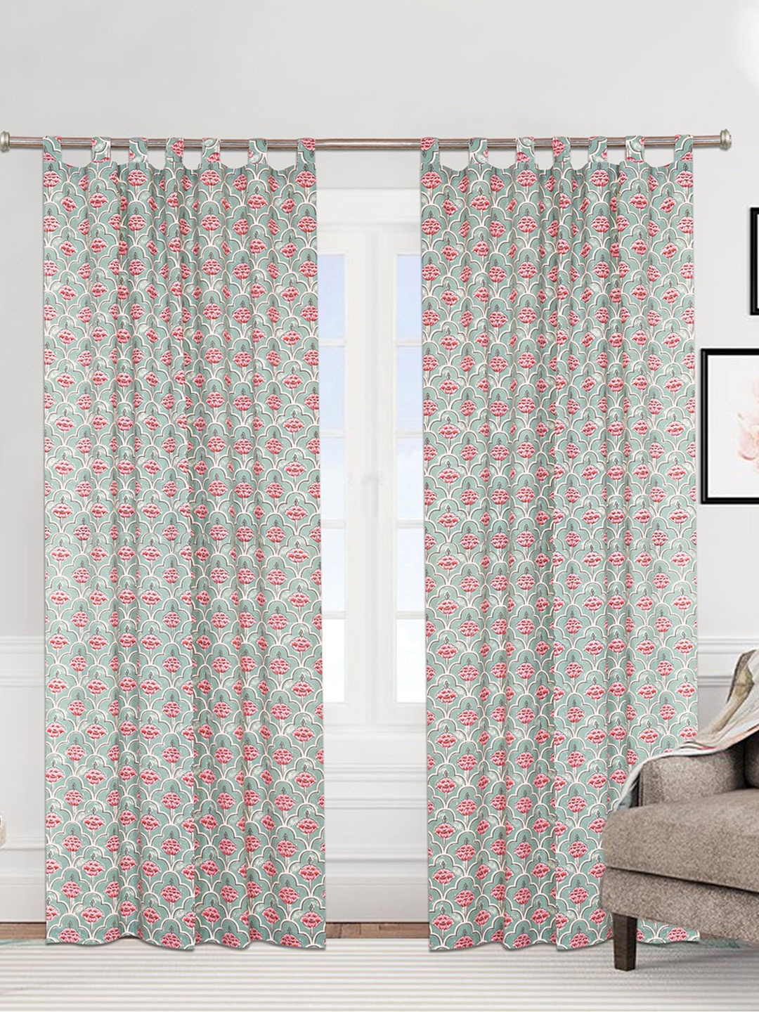 

Urban Magic Turquoise Blue & Pink Set of 4 Printed Room Darkening Long Door Curtains