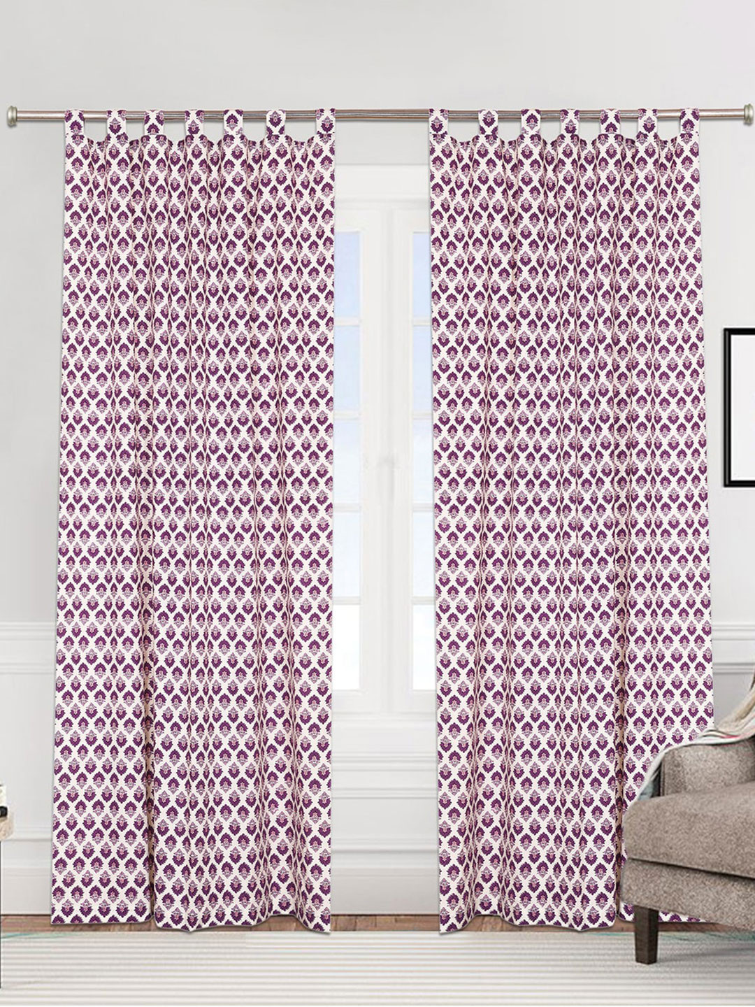 

Urban Magic White & Purple Set of 2 Floral Cotton Room Darkening Long Door Curtain