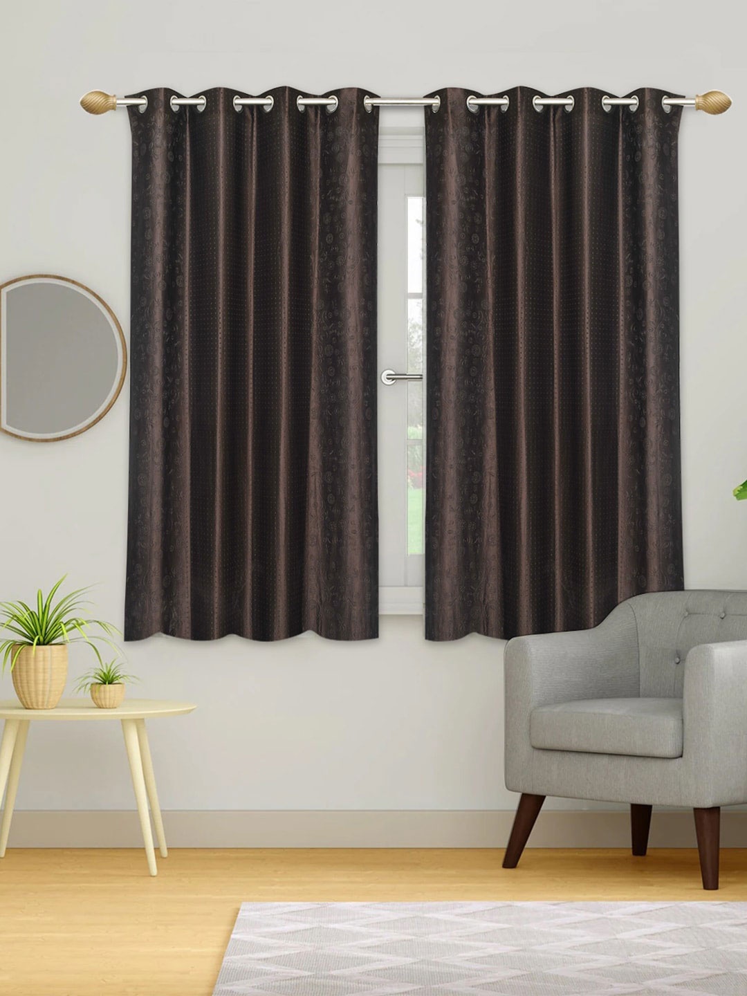 

Urban Magic Brown Set of 2 Floral Room Darkening Window Curtain