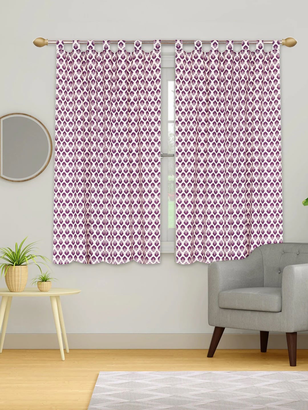

Urban Magic Purple & White Set of 4 Floral Printed Room Darkening Window Curtains