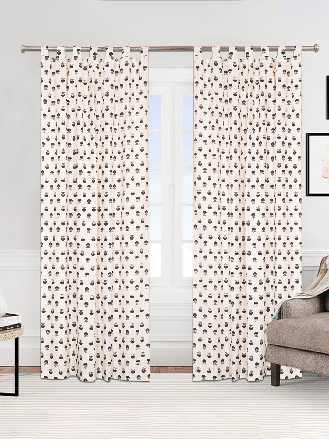

Urban Magic White & Grey Set of 2 Floral Cotton Room Darkening Long Door Curtain