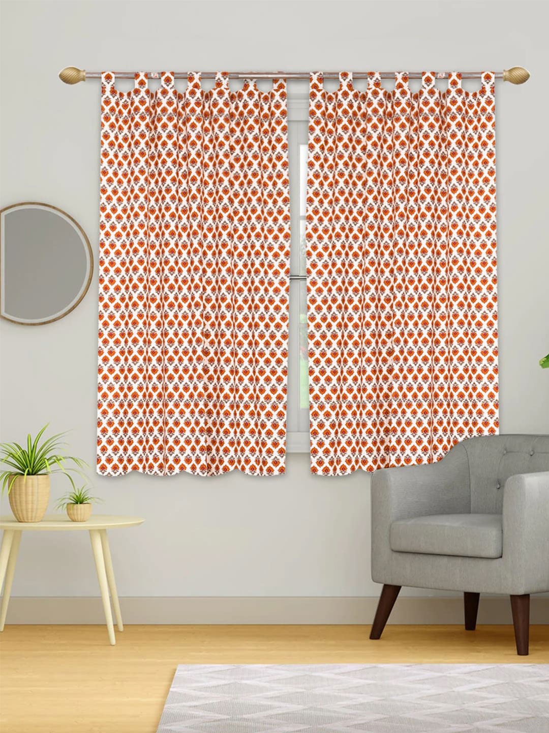 

Urban Magic Orange & White Set of 4 Floral Printed Room Darkening Cotton Window Curtains