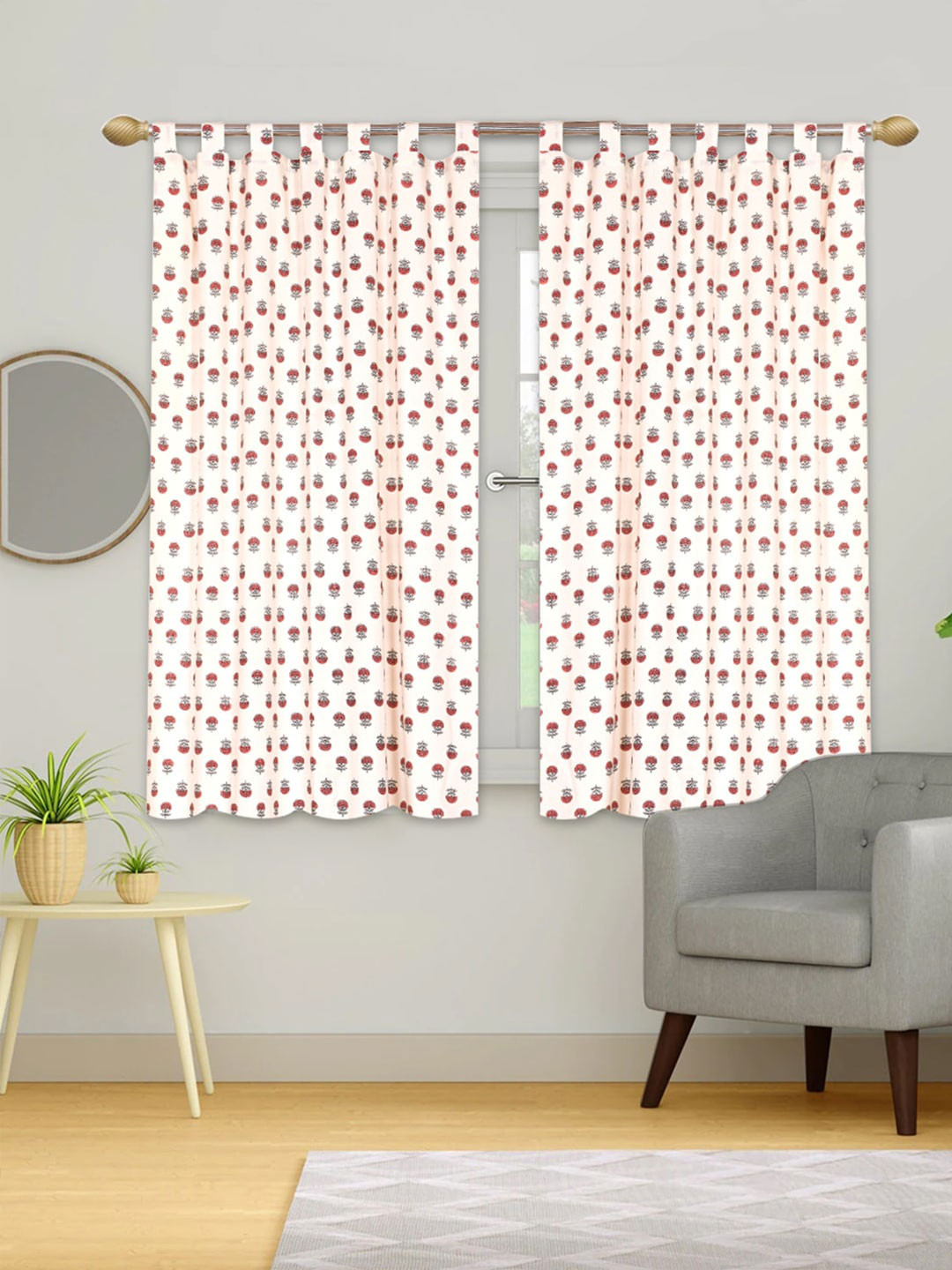 

Urban Magic White & Pink Set of 2 Floral Cotton Room Darkening Window Curtain