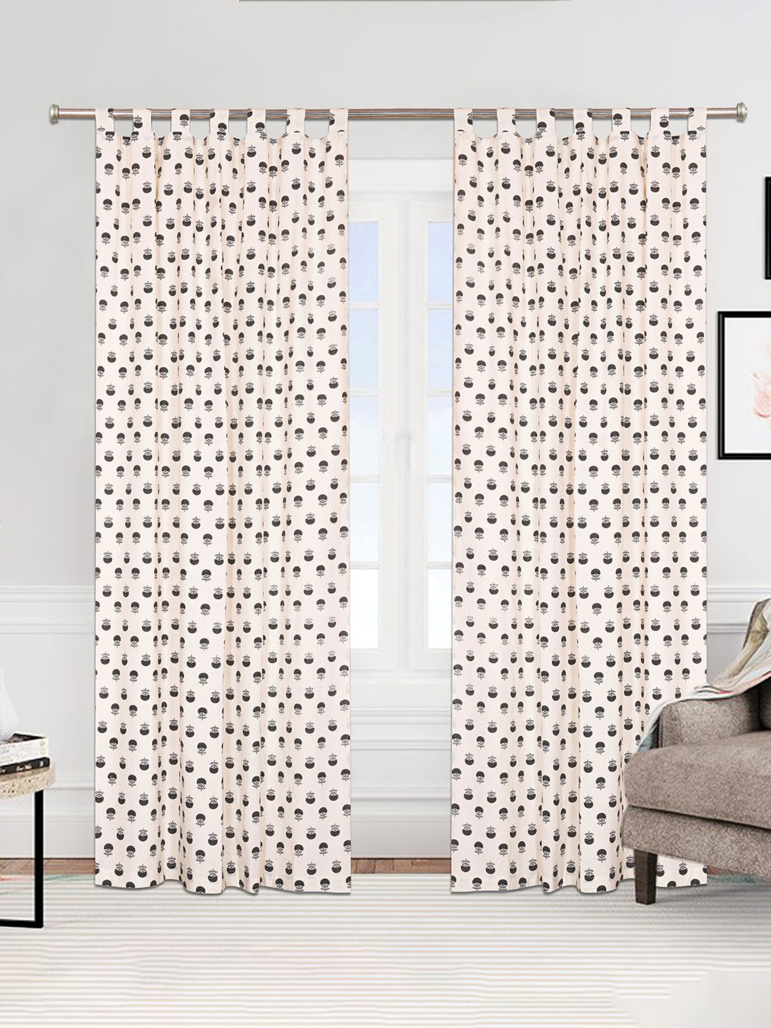 

Urban Magic White & Grey Set of 4 Floral Printed Room Darkening Long Cotton Door Curtains