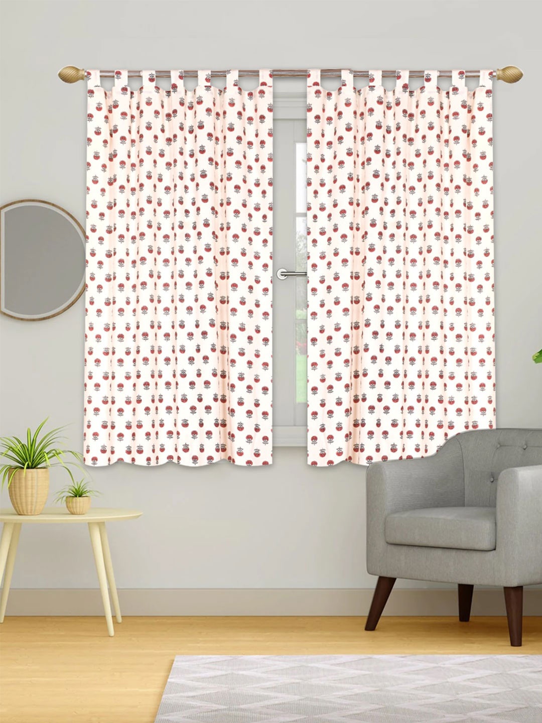 

Urban Magic White & Red Set of 4 Floral Room Darkening Window Curtain