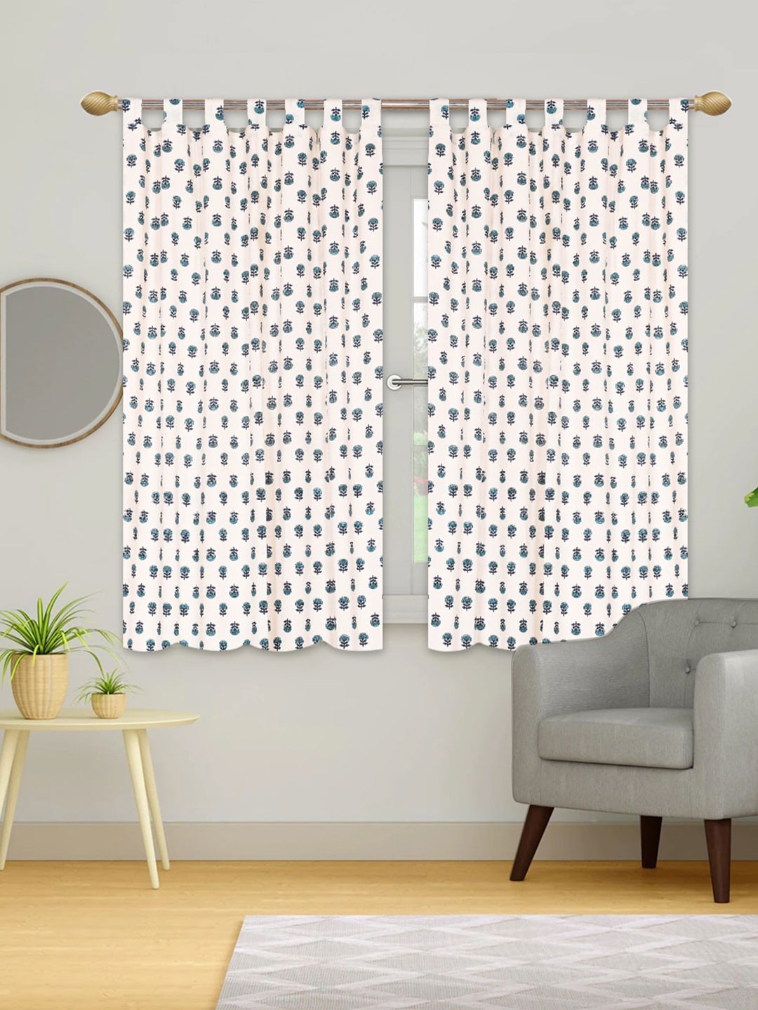 

Urban Magic White & Blue Set of 4 Floral Room Darkening Window Curtain