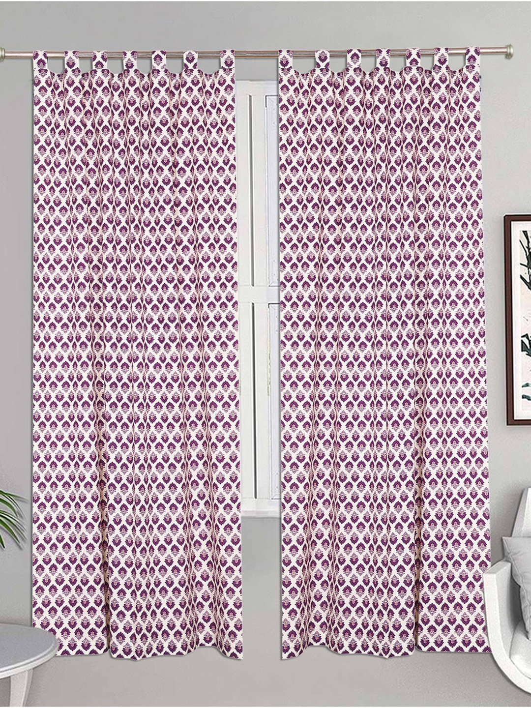 

Urban Magic White & Purple Set of 2 Floral Print Cotton Room Darkening Door Curtains