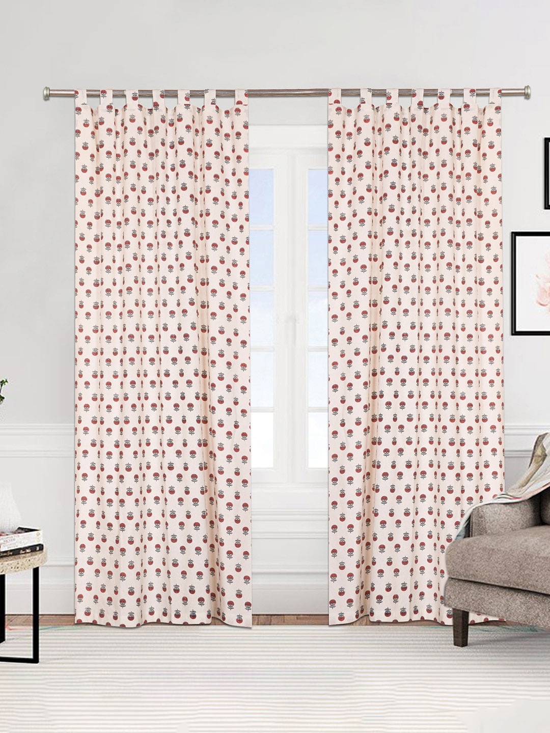

Urban Magic White Set of 4 Floral Room Darkening Long Door Curtain