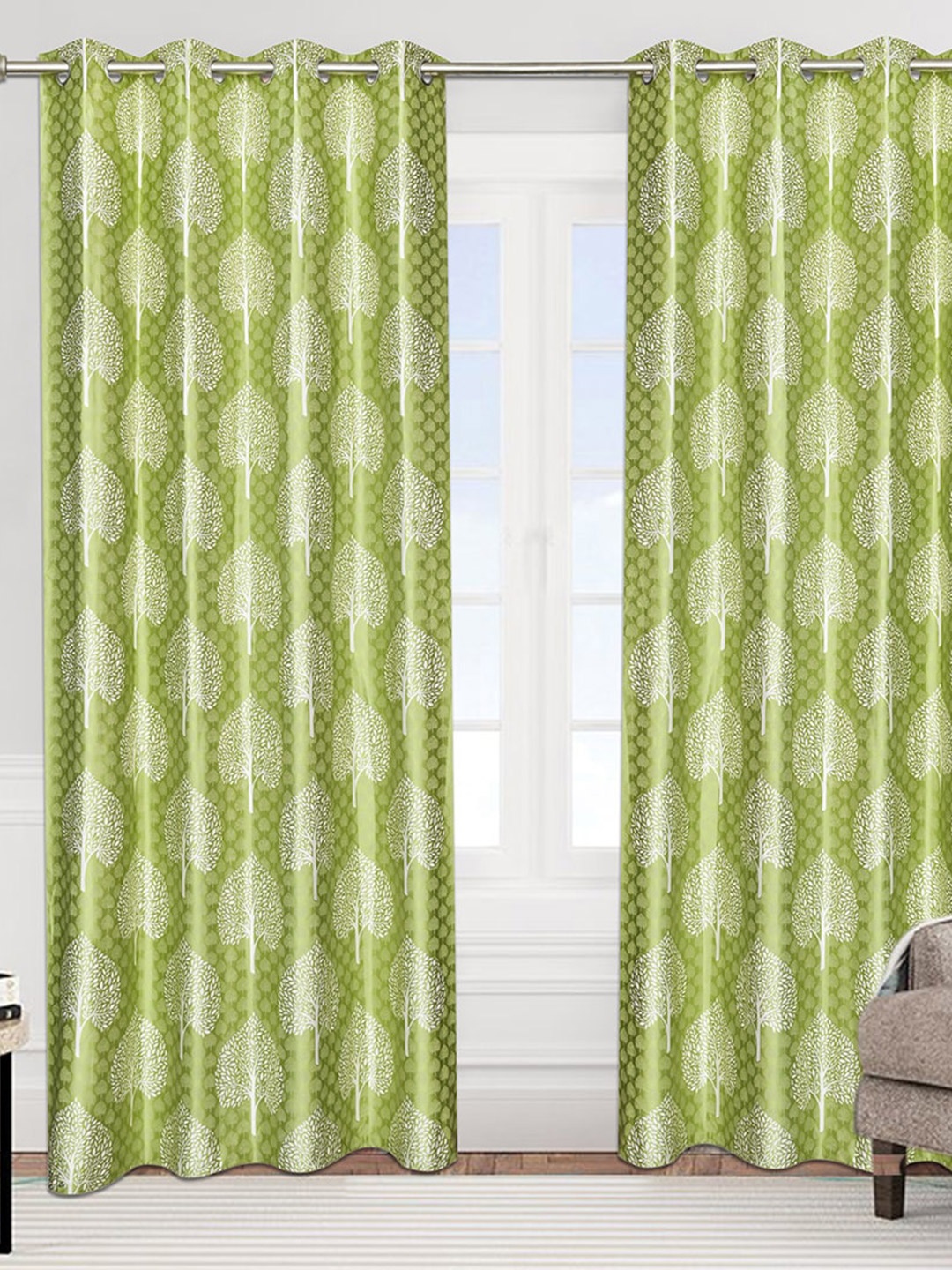 

Urban Magic Green & White Set of 4 Floral Room Darkening Long Door Curtain