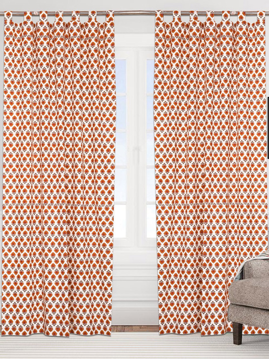 

Urban Magic Orange Set of 4 Floral Room Darkening Long Door Curtain