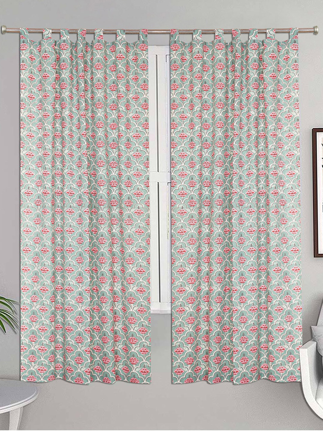 

Urban Magic Green & Pink Set of 2 Floral Print Cotton Room Darkening Door Curtain