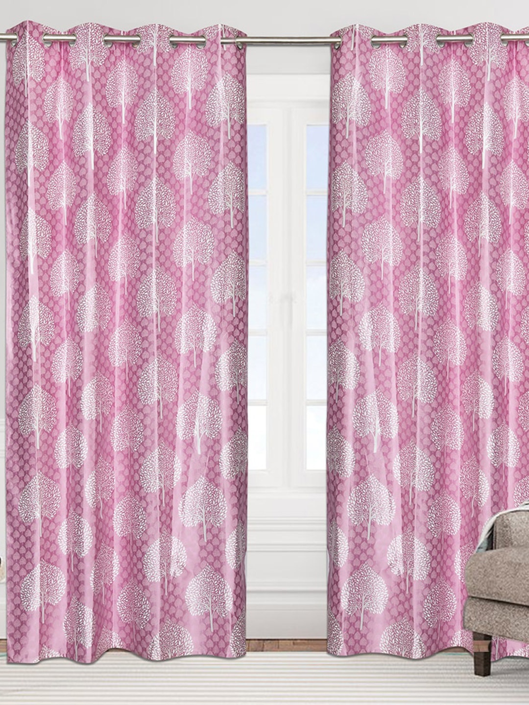 

Urban Magic Pink Set of 4 Floral Room Darkening Long Door Curtain