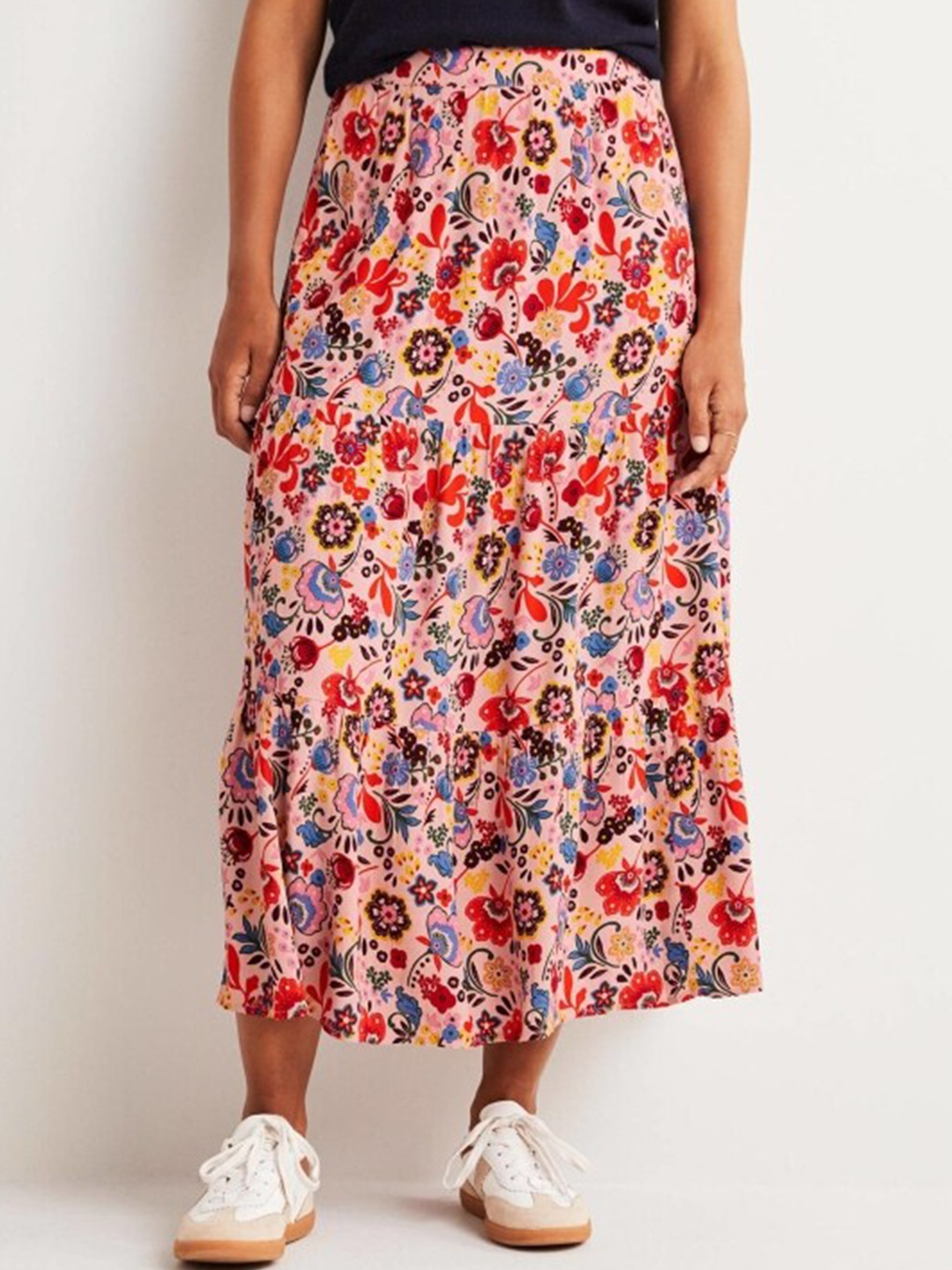 

La Aimee Floral Printed Midi Skirt, Orange