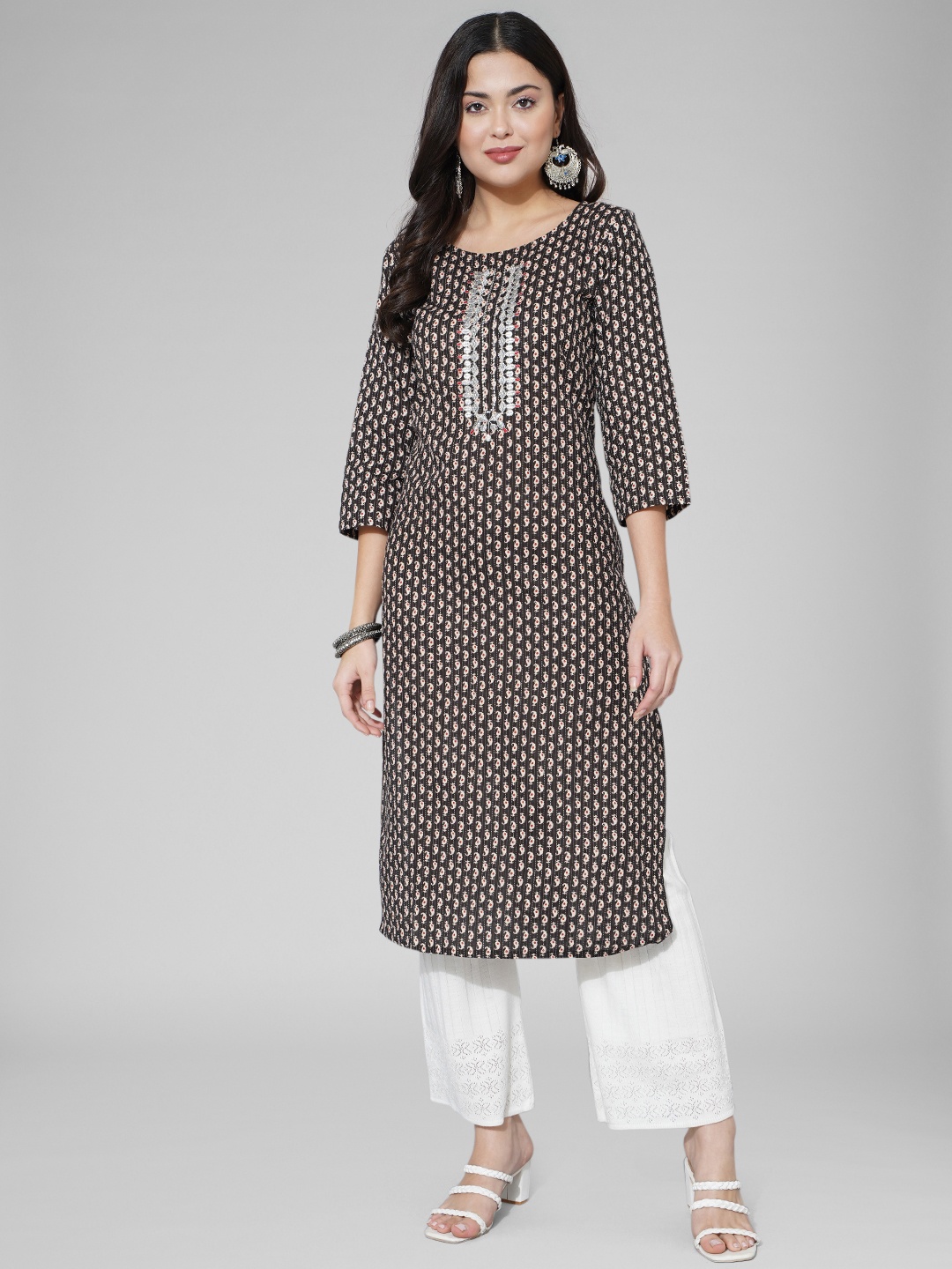 

Purple Feather Ethnic Motifs Printed Pure Cotton Kurta, Brown