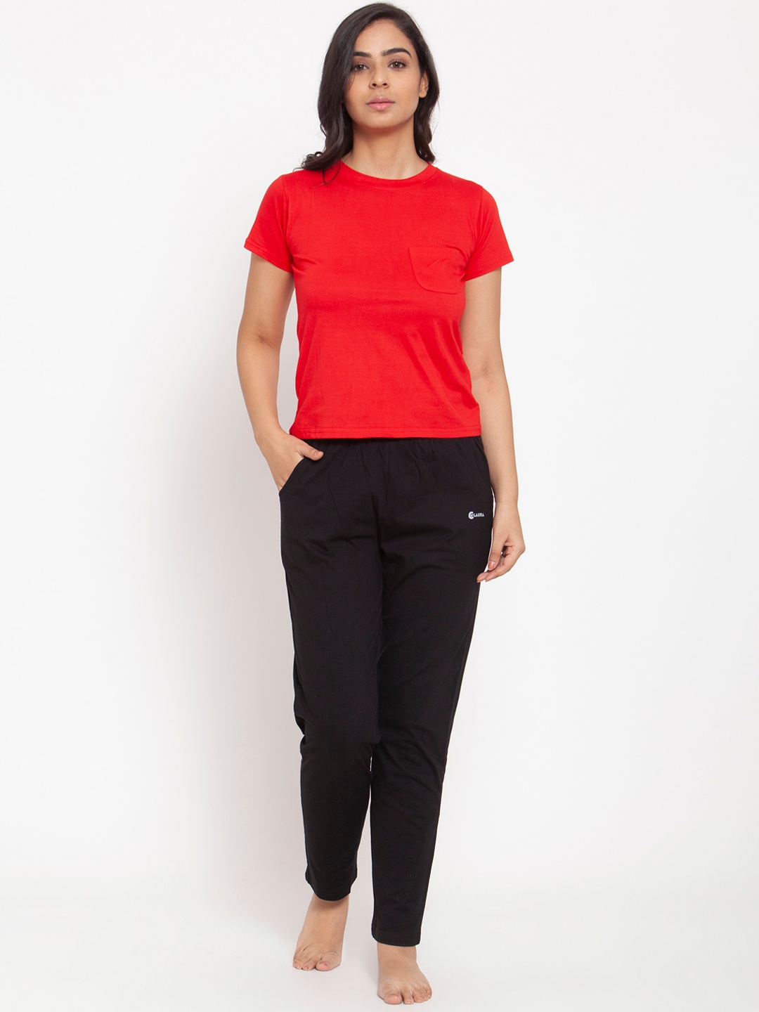 

Claura Women Pure Cotton Night suit, Red