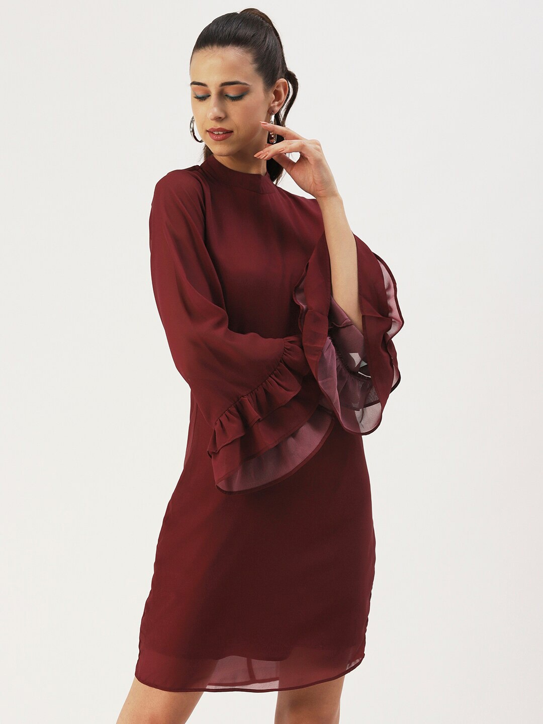 

DressBerry Solid Georgette Sheath Dress, Maroon