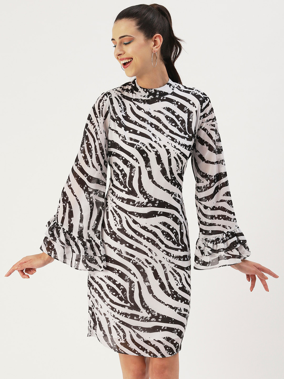 

DressBerry Animal Printed Georgette Sheath Dress, White