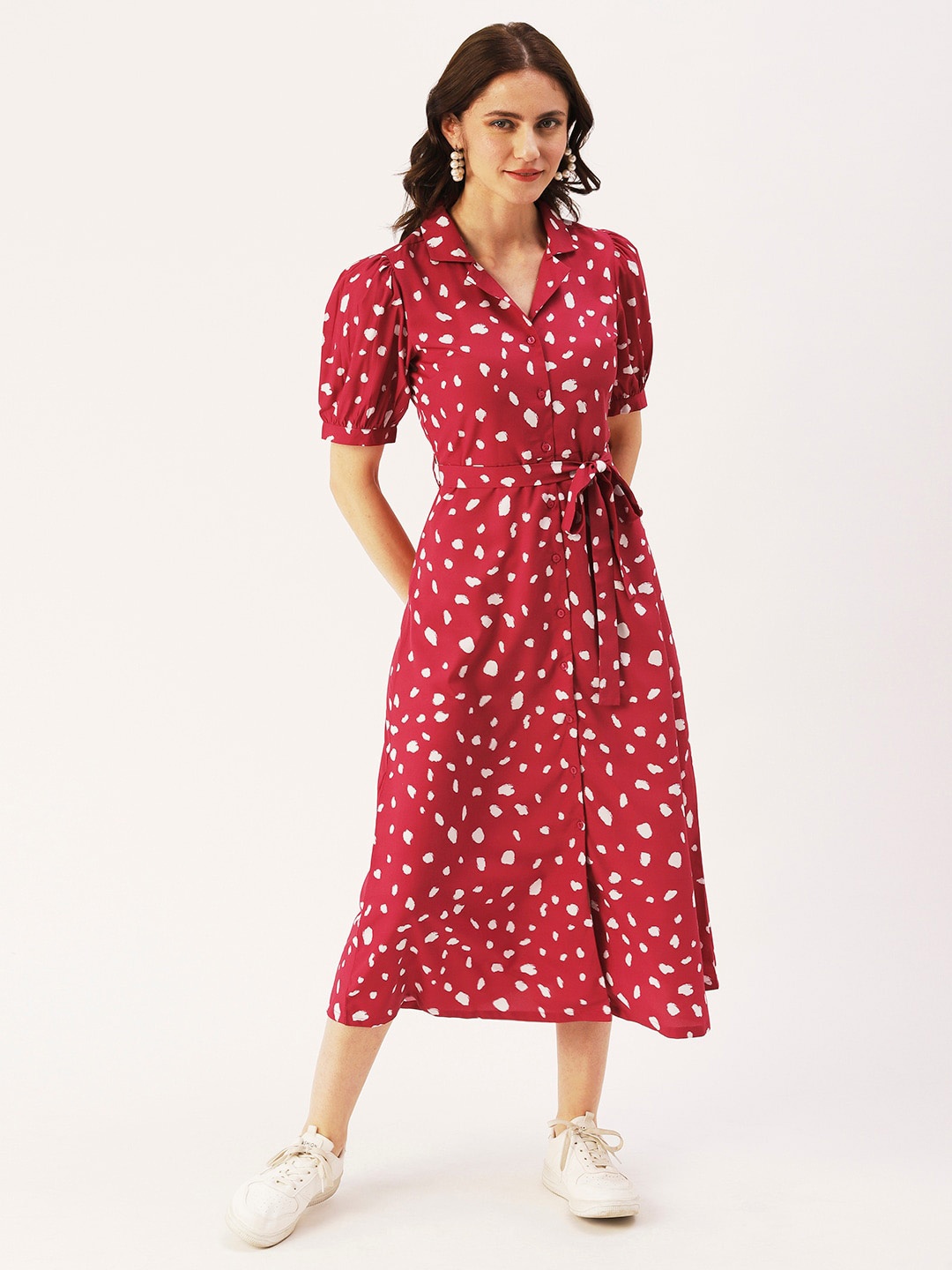 

DressBerry Printed Crepe Shirt Midi Dress, Magenta
