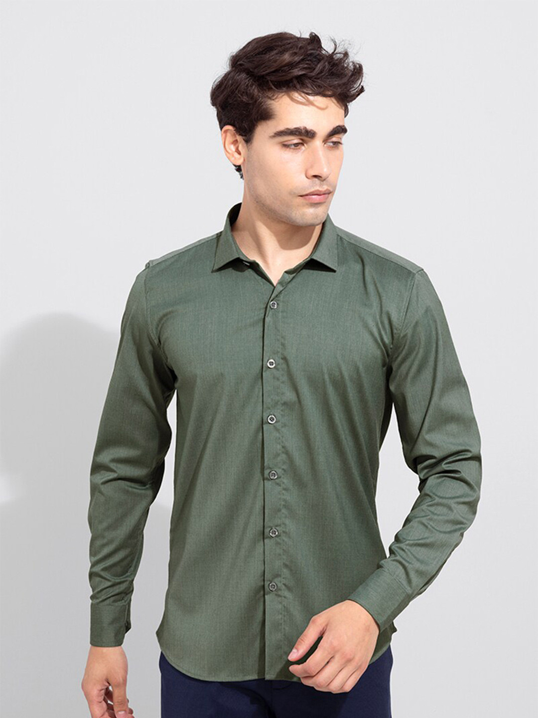 

Snitch Men Slim Fit Cotton Casual Shirt, Olive