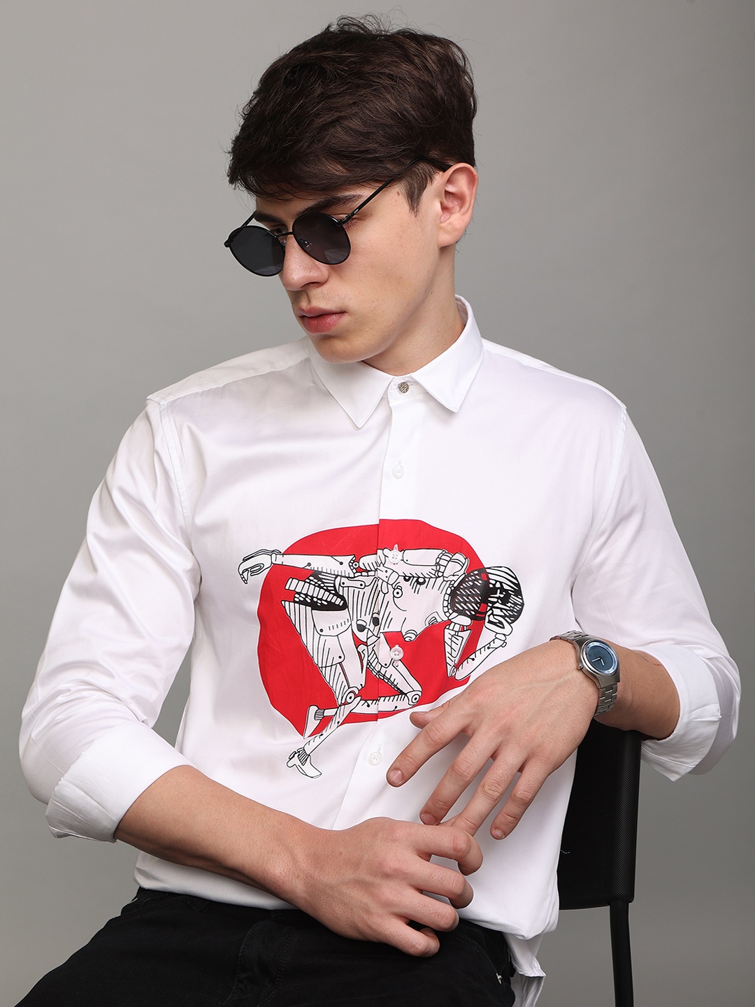 

Snitch Men Slim Fit Printed Cotton Casual Shirt, White