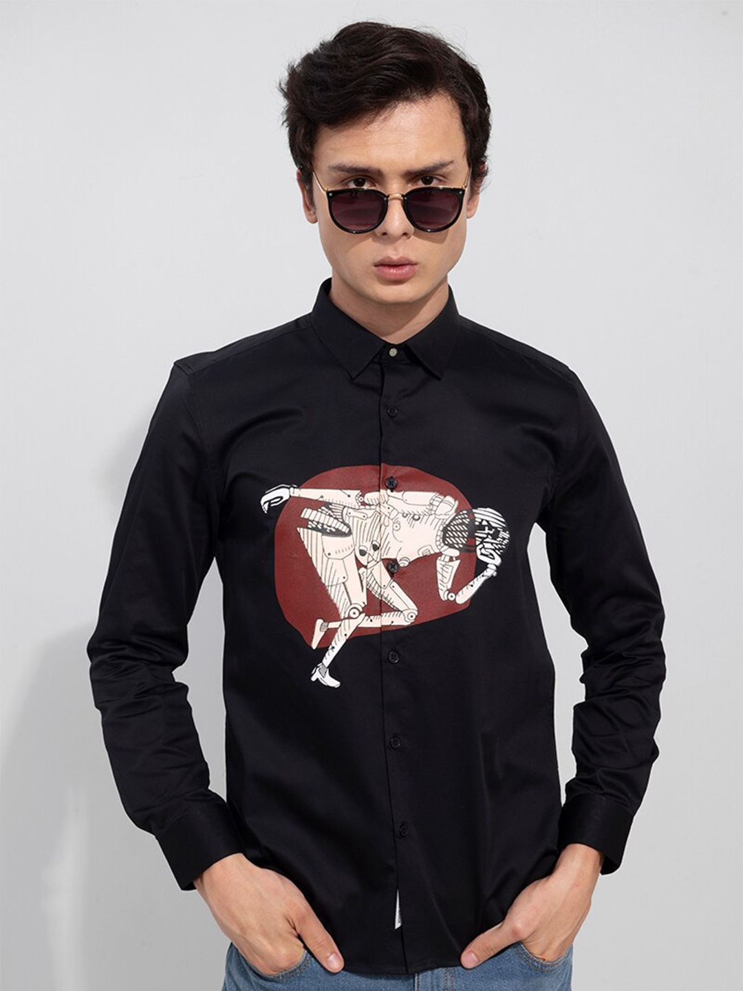

Snitch Men Slim Fit Printed Cotton Casual Shirt, Black