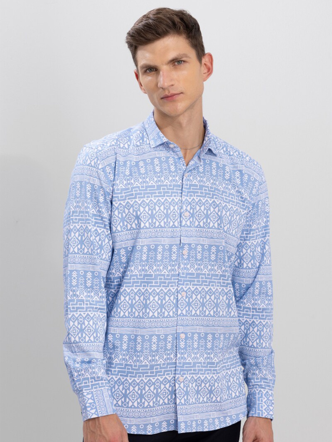 

Snitch Men Slim Fit Printed Casual Shirt, Blue