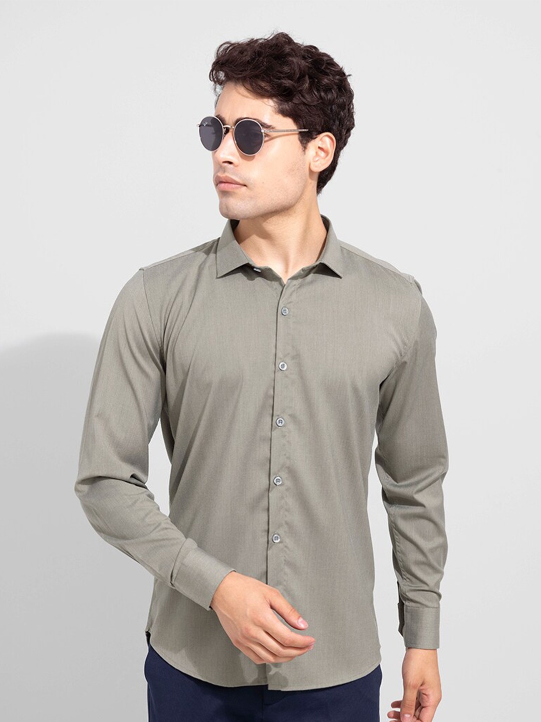 

Snitch Men Slim Fit Cotton Casual Shirt, Green