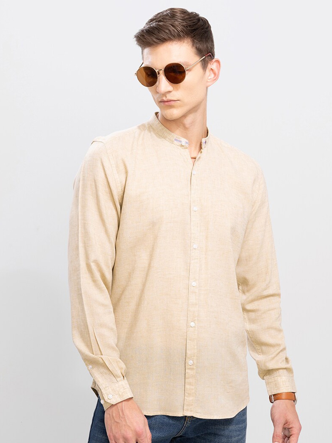 

Snitch Men Slim Fit Linen Casual Shirt, Beige