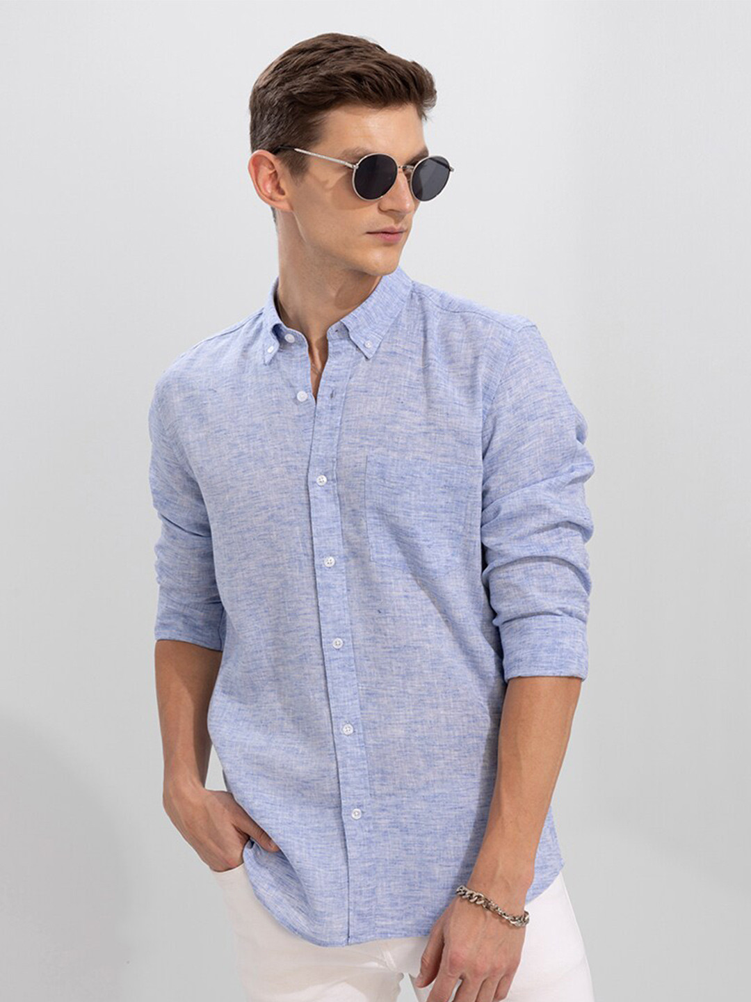 

Snitch Men Slim Fit Linen Casual Shirt, Blue